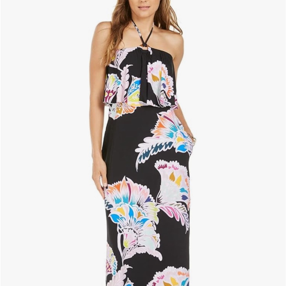 Trina Turk bandeau maxi ruffle coverup